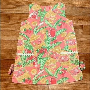 Lilly Pulitzer Girls "Juice Bar"
Shift Dress Tiki Hut Tropical Rare Size 4T